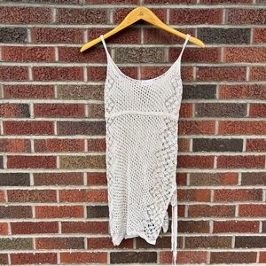 Pink Lily Cream Crochet Knit Open Knit Side Knotted Swim Cover Up